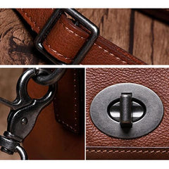 Red Geometric Vintage Womens Handbag Leather Brown Shoulder Handbag Purse for Ladies