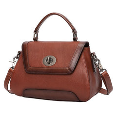 Red Geometric Vintage Womens Handbag Leather Brown Shoulder Handbag Purse for Ladies