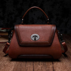 Red Geometric Vintage Womens Handbag Leather Brown Shoulder Handbag Purse for Ladies