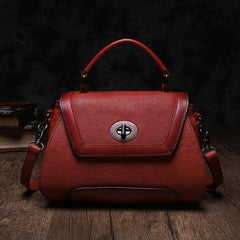 Red Geometric Vintage Womens Handbag Leather Brown Shoulder Handbag Purse for Ladies