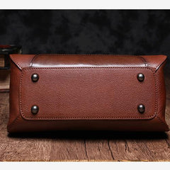 Red Geometric Vintage Womens Handbag Leather Brown Shoulder Handbag Purse for Ladies