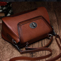 Red Geometric Vintage Womens Handbag Leather Brown Shoulder Handbag Purse for Ladies