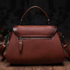 Red Geometric Vintage Womens Handbag Leather Brown Shoulder Handbag Purse for Ladies