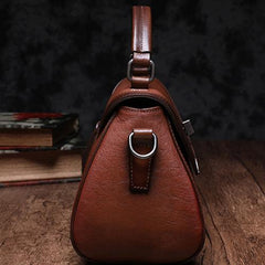 Brown Geometric Vintage Womens Handbag Leather Black Shoulder Handbag Purse