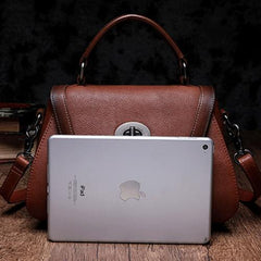 Black Geometric Vintage Womens Handbag Leather Brown Shoulder Handbag Purse