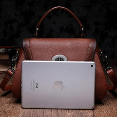 Red Geometric Vintage Womens Handbag Leather Brown Shoulder Handbag Purse for Ladies