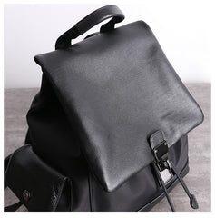 Girl Black Nylon Leather Satchel Rucksack Womens School Backpacks Purse Nylon Leather Travel Rucksack for Ladies