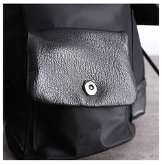 Girl Black Nylon Leather Satchel Rucksack Womens School Backpacks Purse Nylon Leather Travel Rucksack for Ladies