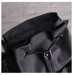 Girl Black Nylon Leather Satchel Rucksack Womens School Backpacks Purse Nylon Leather Travel Rucksack for Ladies