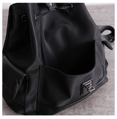 Girl Black Nylon Leather Satchel Rucksack Womens School Backpacks Purse Nylon Leather Travel Rucksack for Ladies