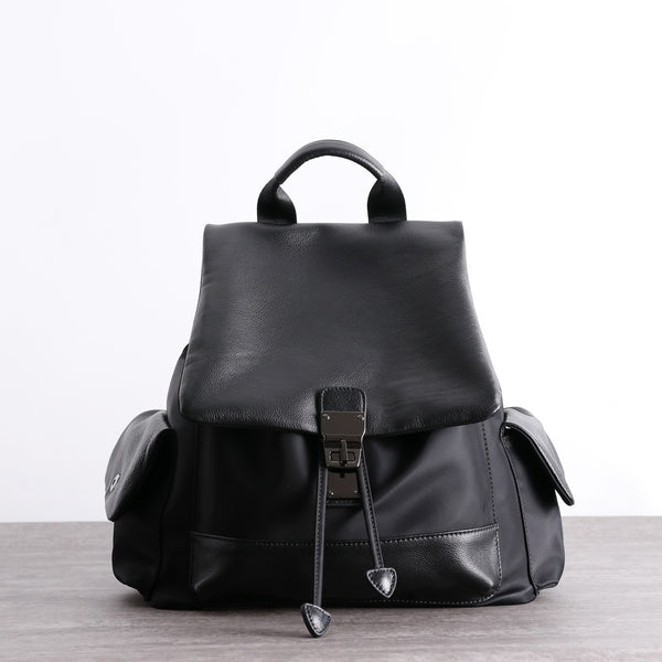 Girl Black Nylon Leather Satchel Rucksack Womens School Backpacks Purse Nylon Le NB02881159