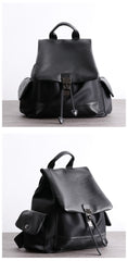 Girl Black Nylon Leather Satchel Rucksack Womens School Backpacks Purse Nylon Leather Travel Rucksack for Ladies