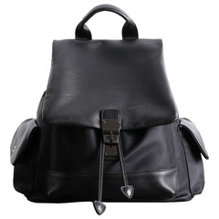Girl Black Nylon Leather Satchel Rucksack Womens School Backpacks Purse Nylon Leather Travel Rucksack for Ladies