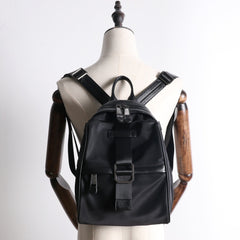 Girl Black Nylon Leather Satchel Rucksacks Womens School Backpack Purse Nylon Leather Travel Rucksack for Ladies