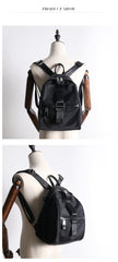 Girl Black Nylon Leather Satchel Rucksacks Womens School Backpack Purse Nylon Leather Travel Rucksack for Ladies