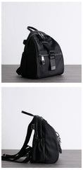 Girl Black Nylon Leather Satchel Rucksacks Womens School Backpack Purse Nylon Leather Travel Rucksack for Ladies