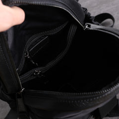 Girl Black Nylon Leather Satchel Rucksacks Womens School Backpack Purse Nylon Leather Travel Rucksack for Ladies