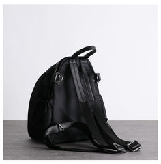 Girl Black Nylon Leather Satchel Rucksacks Womens School Backpack Purse Nylon Leather Travel Rucksack for Ladies