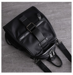 Girl Black Nylon Leather Satchel Rucksacks Womens School Backpack Purse Nylon Leather Travel Rucksack for Ladies