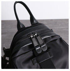 Girl Black Nylon Leather Satchel Rucksacks Womens School Backpack Purse Nylon Leather Travel Rucksack for Ladies