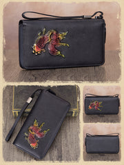 Goldfish Gray Leather Wristlet Wallets Womens Zip Around Wallet Ladies Zipper Clutch Wallets for Women