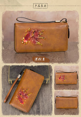 Goldfish Red Leather Wristlet Wallets Womens Zip Around Wallet Ladies Zipper Clutch Wallets for Women