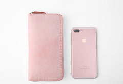 Gray Pink Womens Leather Zipper Long Wallet Phone Long Clutch Wallet for Women