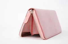 Gray Pink Womens Leather Zipper Long Wallet Phone Long Clutch Wallet for Women