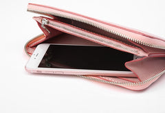 Gray Pink Womens Leather Zipper Long Wallet Phone Long Clutch Wallet for Women