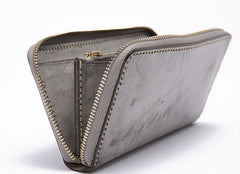 Gray Pink Womens Leather Zipper Long Wallet Phone Long Clutch Wallet for Women