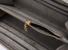 Gray Pink Womens Leather Zipper Long Wallet Phone Long Clutch Wallet for Women