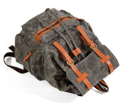 Gray Waxed Canvas Mens Waterproof Large 14‘’ Hiking Backpack Travel Backpack Computer Backpack College Backpack for Men