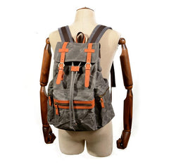 Gray Waxed Canvas Mens Waterproof Large 14‘’ Hiking Backpack Travel Backpack Computer Backpack College Backpack for Men