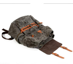 Gray Waxed Canvas Mens Waterproof Large 14‘’ Hiking Backpack Travel Backpack Computer Backpack College Backpack for Men