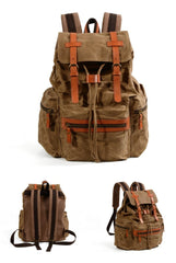 Gray Waxed Canvas Mens Waterproof Large 14‘’ Hiking Backpack Travel Backpack Computer Backpack College Backpack for Men