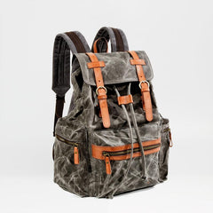 Gray Waxed Canvas Mens Waterproof Large 14‘’ Hiking Backpack Travel Backpack Computer Backpack College Backpack for Men