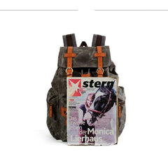 Gray Waxed Canvas Mens Waterproof Large 14‘’ Hiking Backpack Travel Backpack Computer Backpack College Backpack for Men