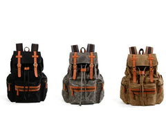 Gray Waxed Canvas Mens Waterproof Large 14‘’ Hiking Backpack Travel Backpack Computer Backpack College Backpack for Men