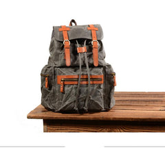 Gray Waxed Canvas Mens Waterproof Large 14‘’ Hiking Backpack Travel Backpack Computer Backpack College Backpack for Men