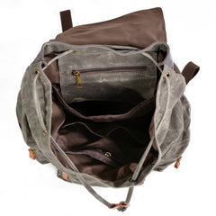 Gray Waxed Canvas Mens Waterproof Large 14‘’ Hiking Backpack Travel Backpack Computer Backpack College Backpack for Men