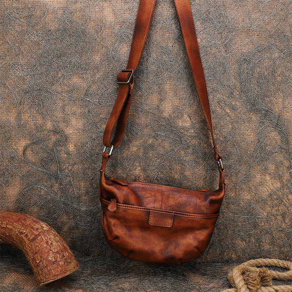 Coffee Leather Womens Saddle Shoulder Bags Saddle - Bill Slots Detail