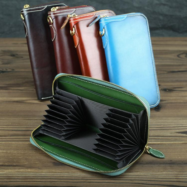 Green Mens Leather Cards Long Wallets Lot - Back View
