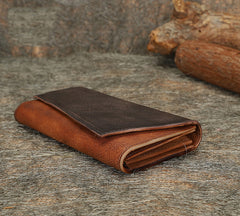 Green Womens Geometry Leather Trifold Long Wallet - Leather Texture Detail