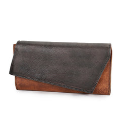 Green Womens Geometry Leather Trifold Long Wallet - Stitching Detail