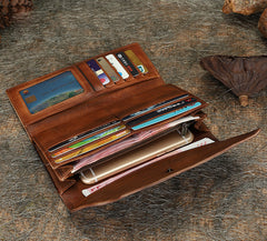 Green Womens Geometry Leather Trifold Long Wallet - Overall View