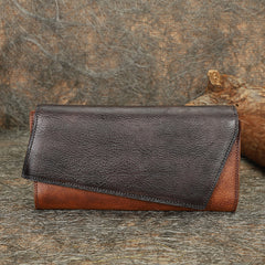 Green Womens Geometry Leather Trifold Long Wallet - Interior View