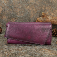 Purple Womens Geometry Leather Trifold Long Wallet Vintage Clutch Wallet for Ladies