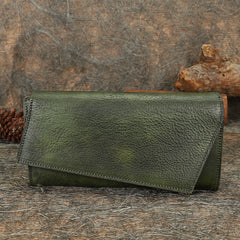 Green Womens Geometry Leather Trifold Long Wallet - Lifestyle View