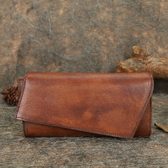 Green Womens Geometry Leather Trifold Long Wallet - Studio View