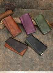 Green Womens Geometry Leather Trifold Long Wallet - Full View